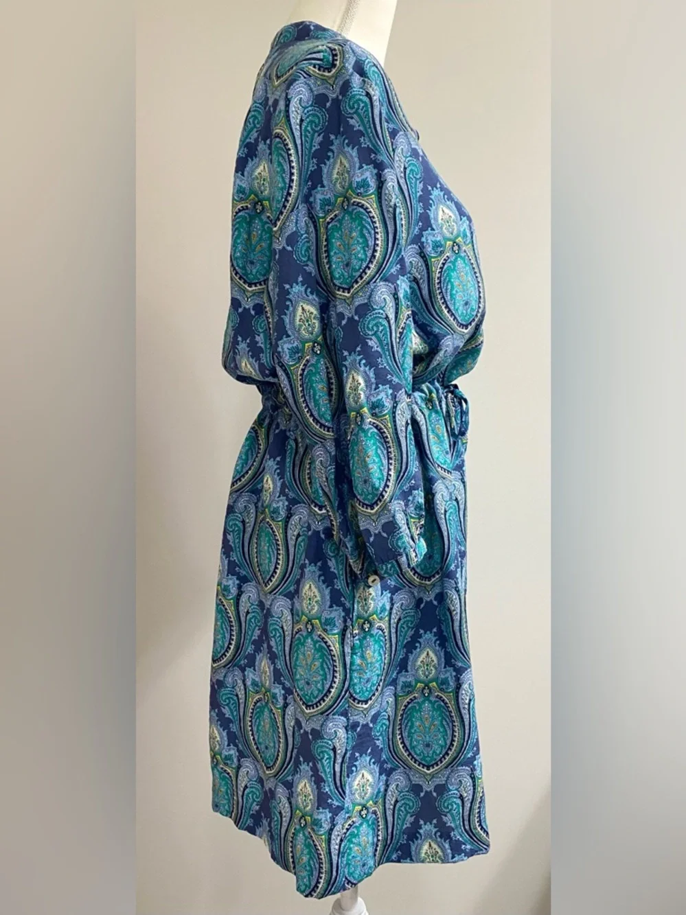 Tommy Hilfiger Womens XL Blue Paisley LongSleeve Utility Button-Front Mini Dress - Picture 8 of 14